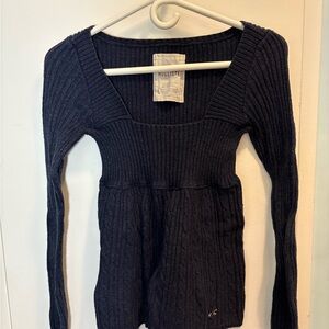 Hollister Navy Ribbed Cable-Knit Long Sleeve Sweater